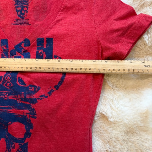Rush Graphic Skull V-Neck Tee - Red & Navy women’s size large - Picture 5 of 8